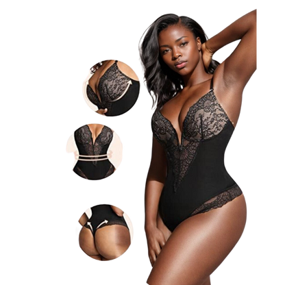 PopShape™ | String bodysuit met diepe V-hals en kant