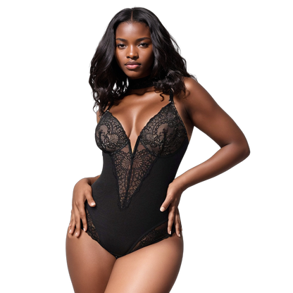 PopShape™ | String bodysuit met diepe V-hals en kant